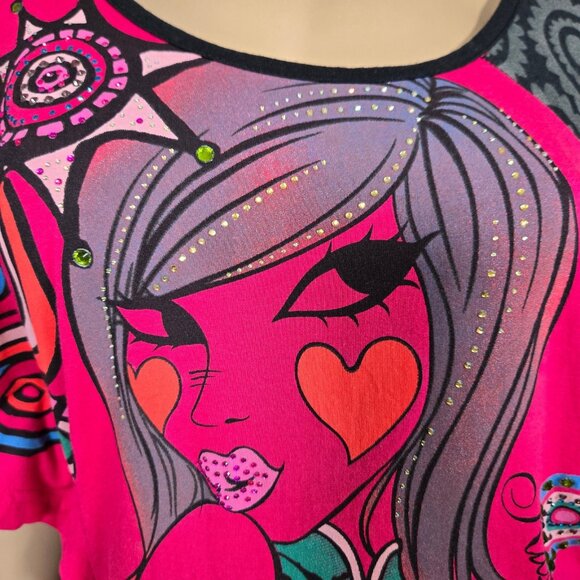 Y2K Graphic Top Size M Colorful Funky Emo Scene Gyaru Indie Mcbling Girl Print - Picture 3 of 7